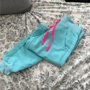 Figs Neon Blue Joggers with Pink Drawstrings